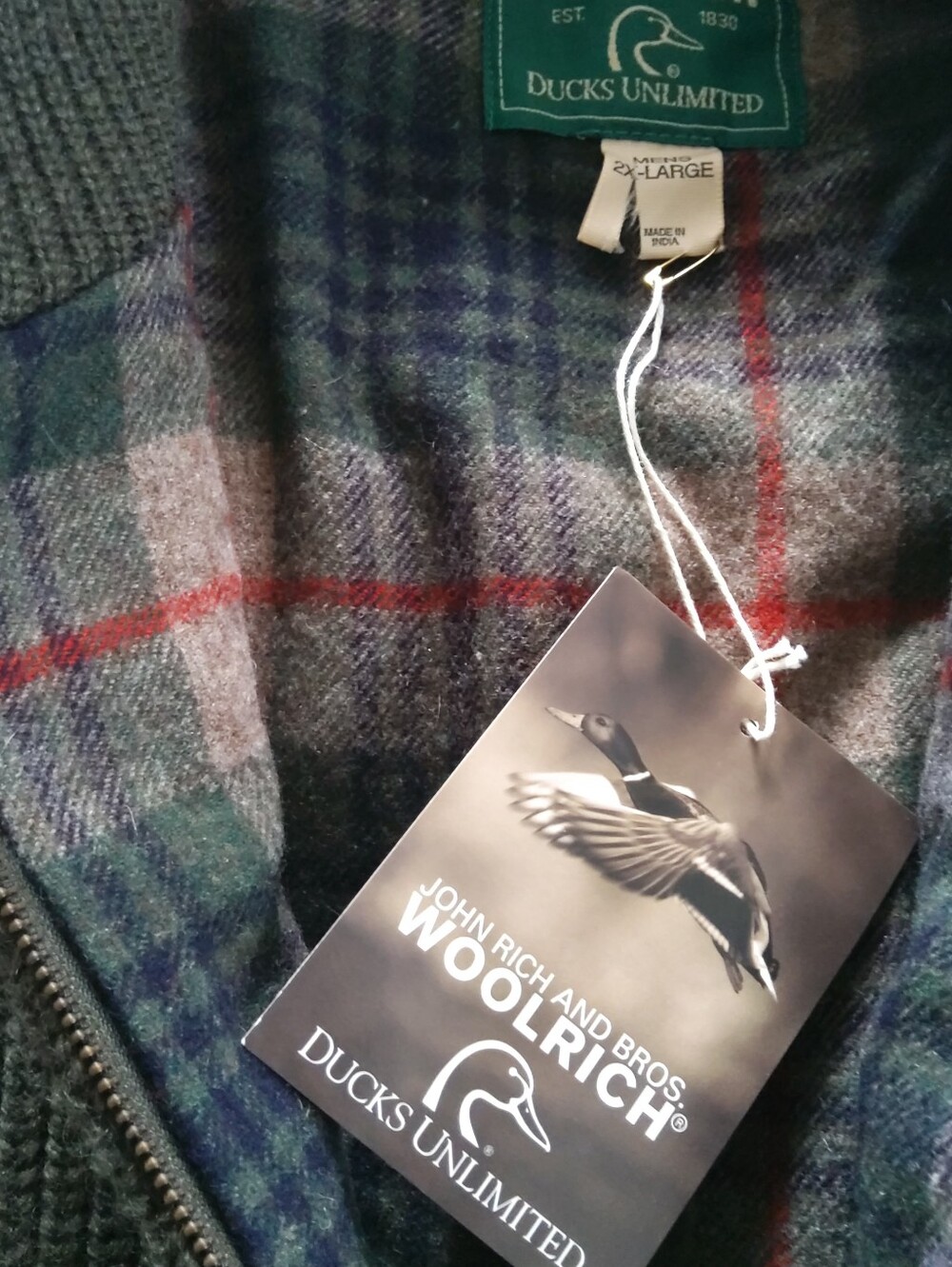 Woolrich Olive Green Ribbed Zip Vest with Plaid Lining NWT 2xl